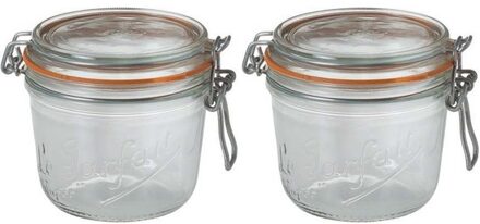 Le Parfait 2x Luchtdichte weckpotten transparant glas 500 ml - Weckpotten