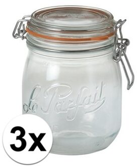 Le Parfait 3x Luchtdichte weckpot transparant glas 0.5 liter - Weckpotten