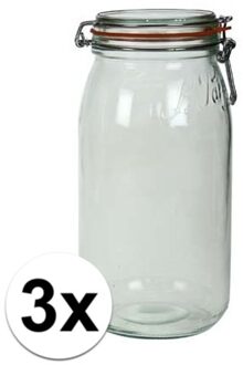 Le Parfait 3x Luchtdichte weckpot transparant glas 3 liter - Weckpotten