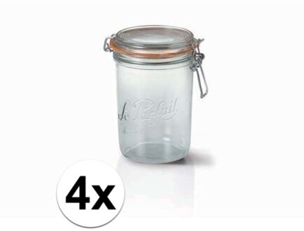 Le Parfait 4x Luchtdichte weckpot transparant glas 1 liter - Weckpotten