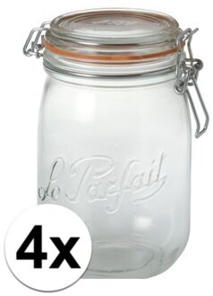 Le Parfait 4x Luchtdichte weckpotten transparant glas 1 liter - Weckpotten