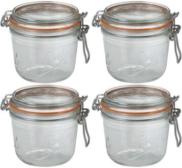 Le Parfait 4x Luchtdichte weckpotten transparant glas 500 ml - Weckpotten