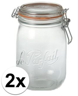 Le Parfait Voorraad/weckpot - 2x stuks - transparant - glas - 14,5 x 8,5 cm - 750 ml - Le Parfait