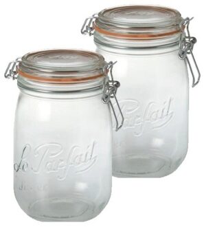 Le Parfait Voorraad/weckpot - 2x - transparant - glas - 17,6 x 8,5 cm - 1 L - Le Parfait