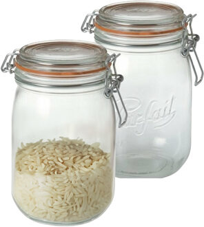 Le Parfait Voorraad/weckpot - 2x - transparant - glas - 17,6 x 8,5 cm - 1 L - Le Parfait