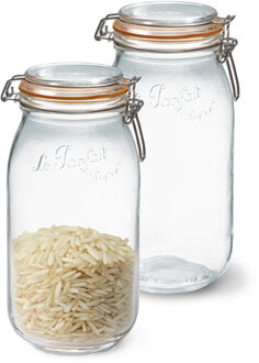 Le Parfait Voorraad/weckpot - 2x - transparant - glas - 25,2 x 8,5 cm - 2 L - Le Parfait