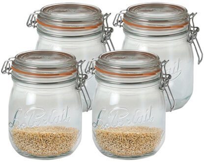 Le Parfait Voorraad/weckpot - 4x - transparant - glas - 11 x 8,5 cm - 500 ml- Le Parfait