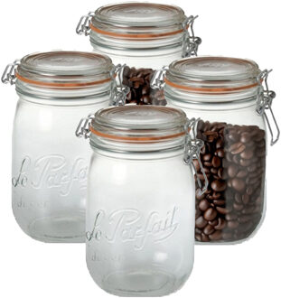 Le Parfait Voorraad/weckpot - 4x - transparant - glas - 14,5 x 8,5 cm - 750 ml - Le Parfait