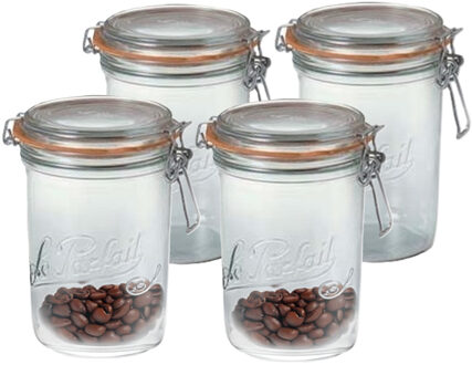Le Parfait Voorraad/weckpot - 4x - transparant - glas - 17,5 x 10 cm - 1 L - Le Parfait