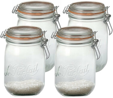 Le Parfait Voorraad/weckpot - 4x - transparant - glas - 17,6 x 8,5 cm - 1 L - Le Parfait
