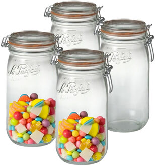 Le Parfait Voorraad/weckpot - 4x - transparant - glas - 22 x 10 cm - 1,5 L - Le Parfait