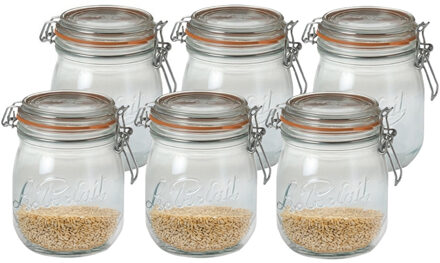 Le Parfait Voorraad/weckpot - 6x - transparant - glas - 11 x 8,5 cm - 500 ml- Le Parfait