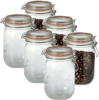 Le Parfait Voorraad/weckpot - 6x - transparant - glas - 14,5 x 8,5 cm - 750 ml - Le Parfait