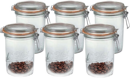 Le Parfait Voorraad/weckpot - 6x - transparant - glas - 17,5 x 10 cm - 1 L - Le Parfait