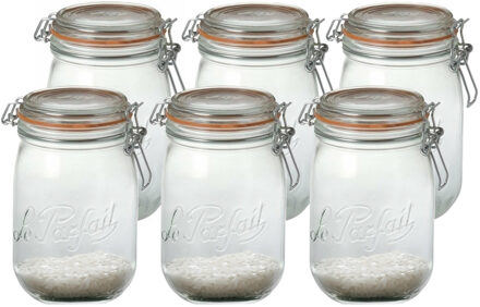 Le Parfait Voorraad/weckpot - 6x - transparant - glas - 17,6 x 8,5 cm - 1 L - Le Parfait