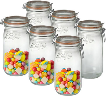 Le Parfait Voorraad/weckpot - 6x - transparant - glas - 22 x 10 cm - 1,5 L - Le Parfait