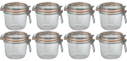 Le Parfait Voorraad/weckpot - 8x - transparant - glas - 10,5 x 10 cm - 500 ml - Le Parfait