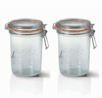 Le Parfait Voorraad/weckpot - Set van 8x stuks - transparant - glas - 17,5 x 10 cm - 1 L - Le Parfait