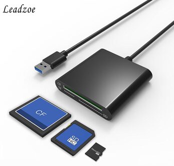 Leadzoe Aluminium USB 3.0 Draagbare Kaartlezer 3-Slot Flash Memory Kaartlezer voor CF/SD/TF micro SD/MD/MMC/SDHC/SDXC Flash Kaarten zwart