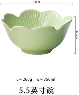 Leaf-Vormige Servies Thuis Keramische Ontbijt Plaat Fruit Salade Schotel Netto Rode Soep Diepe 5.5duim bowl - groen