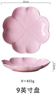 Leaf-Vormige Servies Thuis Keramische Ontbijt Plaat Fruit Salade Schotel Netto Rode Soep Diepe 9-duim roze