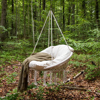 Leah katoenen tuin hangstoel beige - met zitkussen Wit