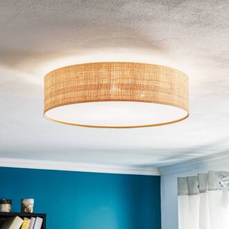 Leano beige ronde plafondlamp van rotan beige, wit