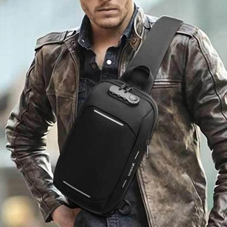 Leastat Men'S Anti-Theft Chest Bag with Usb Interface Casual Multifunctional Waterproof Messenger Bag