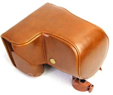 Leather Camera Bag Case Voor Sony A6500 camera Met 16-70mm of 18-55mm Lens met Schouderriem bruin
