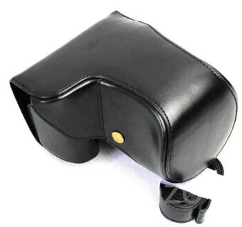 Leather Camera Bag Case Voor Sony A6500 camera Met 16-70mm of 18-55mm Lens met Schouderriem zwart