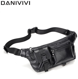 Leather Waist Bag Men Belt Purse Motocycle Sports Fanny Pack Fashion Black Shoulder Chest Bags for Men Travel Waist Pack Bum Bag