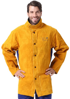 Leather Welding Jacket Flame Heat Abrasion Resistant Hybrid FR and Cowhide Long Sleeve Jacket Apparel for Welding Worker