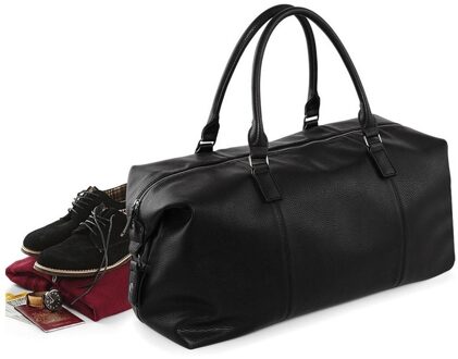 Leatherlook weekendtas - zwart - 30 liter - 56 x 28 x 29 cm - kunstleer - reistas