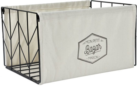 Lectuurbak Magazines - voor tijdschriften/kranten/boek - zwart/creme - metaal/stof - 38 x 22 x 28 cm