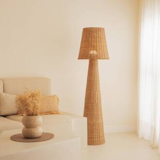 LED- Accu-vloerlamp Lola, houtkleurig, rotan, IP54