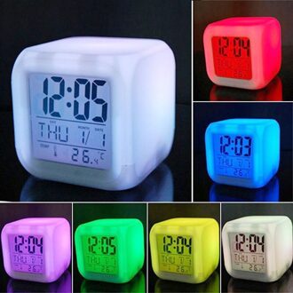 Led Alarm Colock 7 Kleuren Veranderende Digitale Bureau Gadget Digital Alarm Thermometer Night Glowing Cube Led Klok Woondecoratie