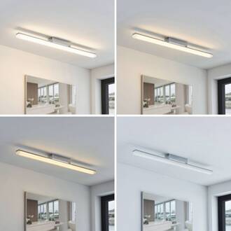 LED badkamer plafondlamp Levke, 75 cm, dimbaar, IP44 wit, chroom