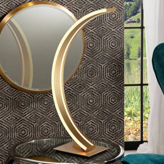 LED boog-tafellamp Arcus met gouden finish goud, wit opaal