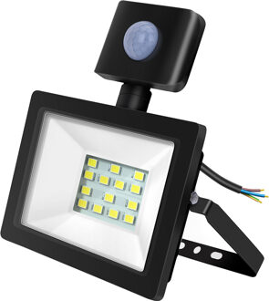 LED Bouwlamp 10 Watt met Sensor - LED Schijnwerper - Aigi Stado - Helder/Koud Wit 6400K - Waterdicht IP65 - Mat Zwart
