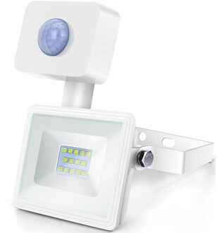 LED Bouwlamp 10 Watt met Sensor - LED Schijnwerper - Aigi Sunny - Helder/Koud Wit 6400K - Waterdicht IP65 - Mat Wit