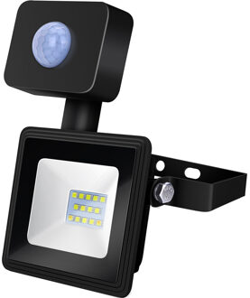 LED Bouwlamp 10 Watt met Sensor - LED Schijnwerper - Aigi Sunny - Helder/Koud Wit 6400K - Waterdicht IP65 - Mat Zwart