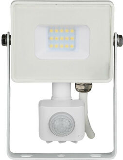 LED Bouwlamp 10 Watt met Sensor - LED Schijnwerper - Viron Dana - Natuurlijk Wit 4000K - Mat Wit - Aluminium - SAMSUNG