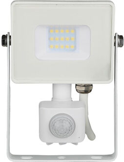 LED Bouwlamp 10 Watt met Sensor - LED Schijnwerper - Viron Dana - Warm Wit 3000K - Mat Wit - Aluminium - SAMSUNG LEDs