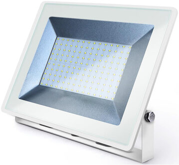 LED Bouwlamp 100 Watt - LED Schijnwerper - Aigi Iglo - Helder/Koud Wit 6400K - Waterdicht IP65 - Mat Wit - Aluminium