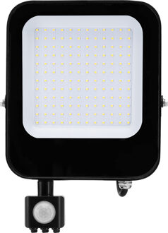 LED Bouwlamp 100 Watt met Sensor - LED Schijnwerper - Aigi Ixi - Helder/Koud Wit 6500K - Waterdicht IP65 - Mat Zwart