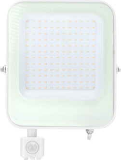 LED Bouwlamp 100 Watt met Sensor - LED Schijnwerper - Aigi Ixi - Natuurlijk Wit 4000K - Waterdicht IP65 - Mat Wit