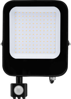 LED Bouwlamp 100 Watt met Sensor - LED Schijnwerper - Aigi Ixi - Natuurlijk Wit 4000K - Waterdicht IP65 - Mat Zwart