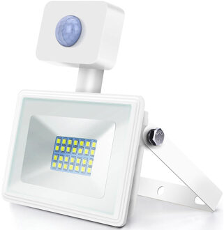 LED Bouwlamp 20 Watt met Sensor - LED Schijnwerper - Aigi Sunny - Helder/Koud Wit 6400K - Waterdicht IP65 - Mat Wit