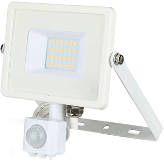 LED Bouwlamp 20 Watt met Sensor - LED Schijnwerper - Viron Dana - Helder/Koud Wit 6400K - Mat Wit - Aluminium - SAMSUNG