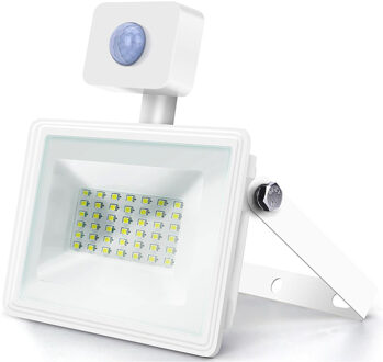 LED Bouwlamp 30 Watt met Sensor - LED Schijnwerper - Aigi Sunny - Helder/Koud Wit 6400K - Waterdicht IP65 - Mat Wit
